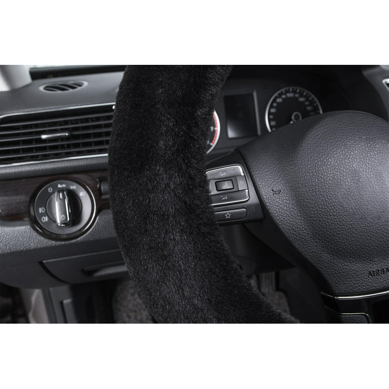 Auto Drive 1pc Steering Wheel Cover Cozy Soft Comfort Fur Polyester Black - Universal Fit, 21swc55