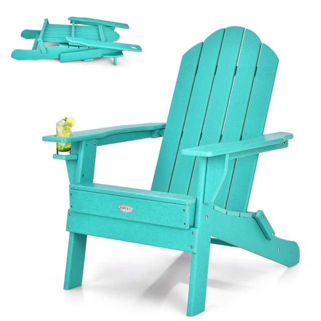 Patiojoy Chaise Adirondack Pliante Chaise Adirondack d'Extérieur Chaise Longue Résistante aux Intempéries Chaise pour Foyer pour Cour Arrière Véranda au Bord de la Piscine Turquoise