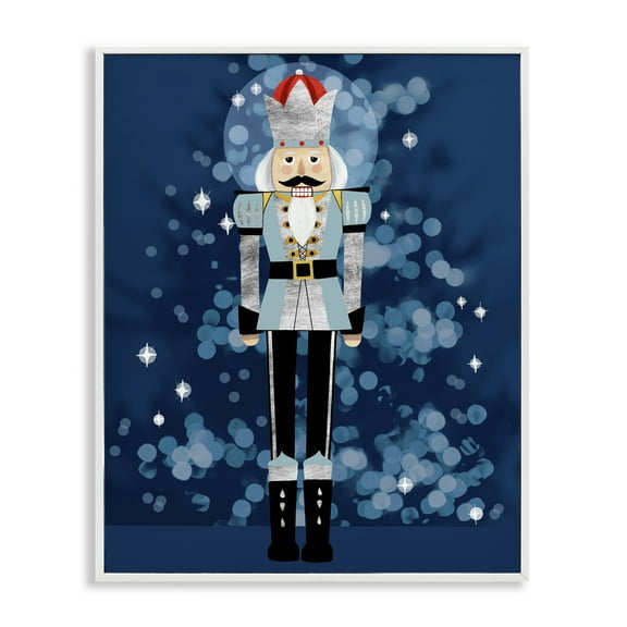 Stupell Industries Blue Holiday Nutcracker Holiday Painting White Framed Art Print Wall Art, 11 x 14