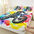 thumbnail image 3 of Feelyou Watercolor Dirt Bike Bed Sheets for Kids, Modern Motorcycle Player King Sheets, Sports Theme Sheet Set, Lightweight Room Decor, 4-Piece, 3 of 7