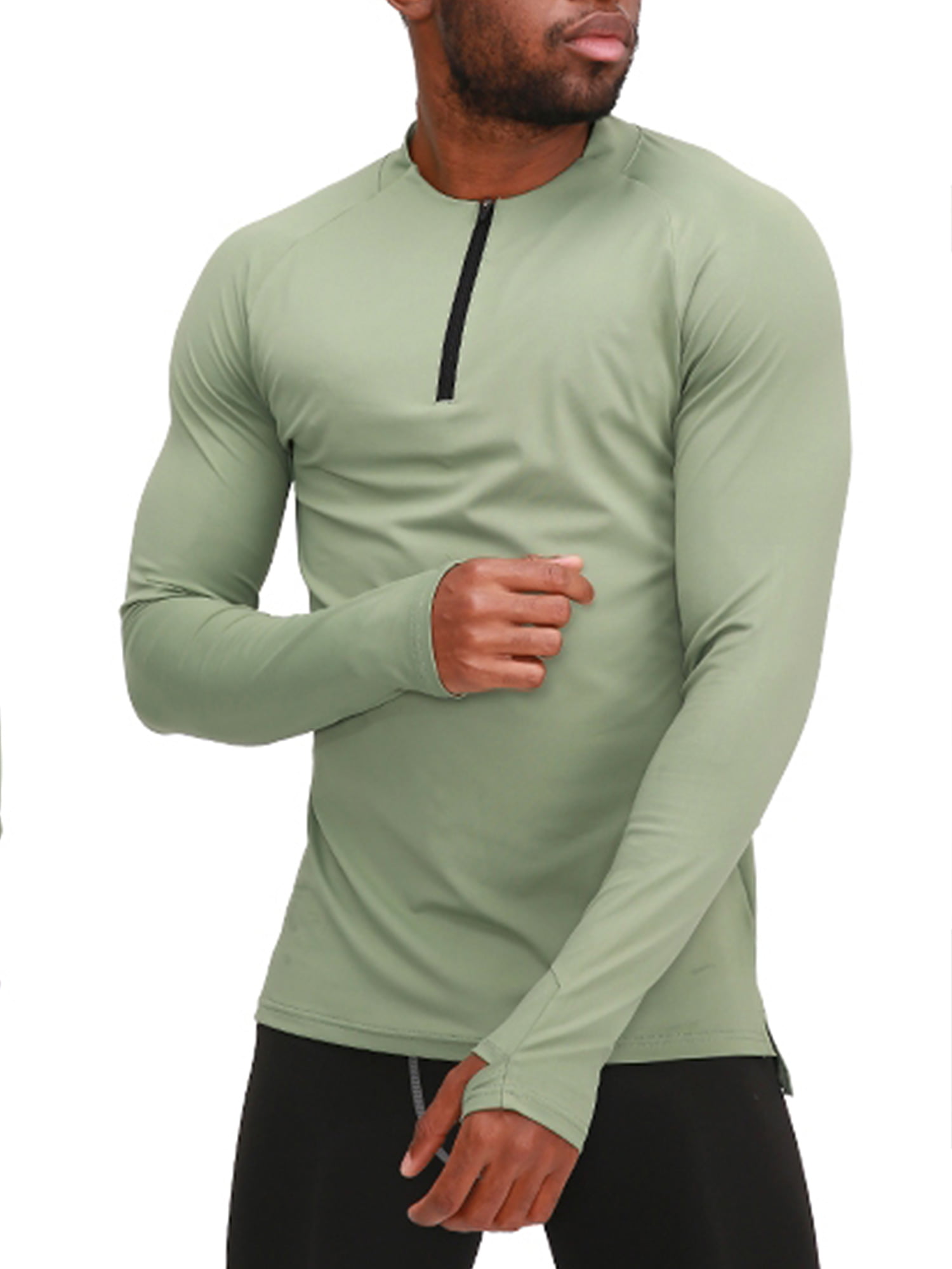 Mens Long Sleeve 1/4 Zip Running Top Quick Dry Lightweight Breathable Sport Shirt for Workout Jogging Warm-up Gym Fitness 