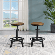 YEAR COLOR Vintage Adjustable Bar Stools Set of 2 Industrial 19.7-27.1 inch Round Solid Wood and Metal Bar Stools for Kitchen Dining Counter Retro Brown