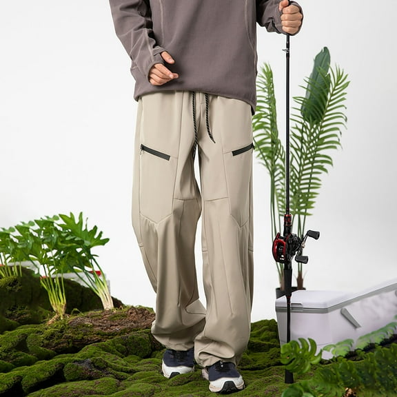 Handshe Men's Outdoor Waterproof Pants, Elastic Waist with Drawstring, Quick-Dry Hiking Trousers with Multiple Secure Pockets for Climbing and Casual Wear