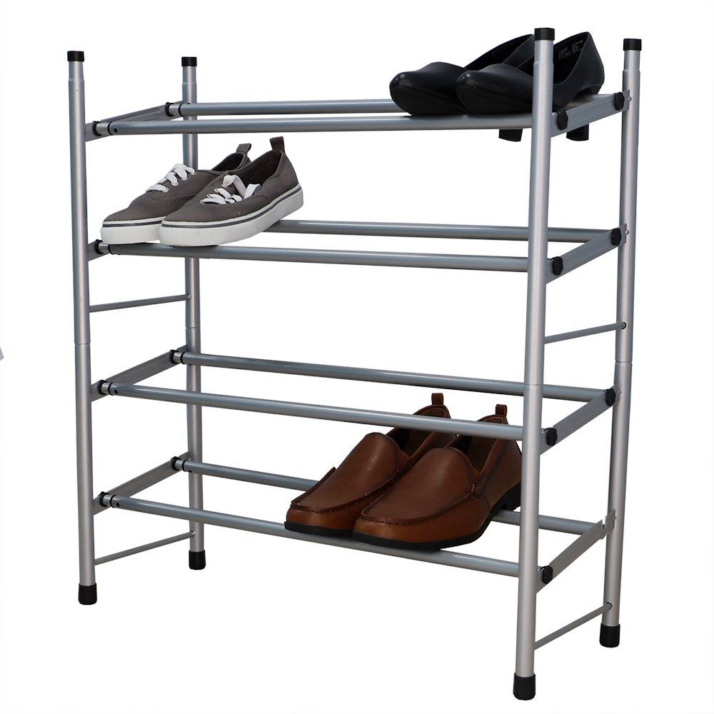 Home Basics 4Tier Expandable Shoe Rack, Metal, Chrome