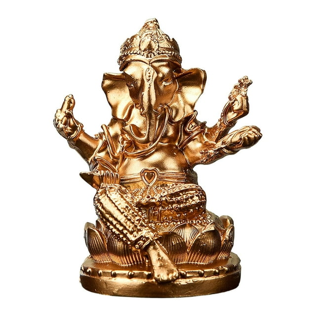 Lord Ganesha Estatua Ornamentada de Resina Figura Meditativa Esculpida a Mano Escultura Budista Portátil Artículo de Colección Vintage Adecuada para R Oro 47 x 42 x 6 cm