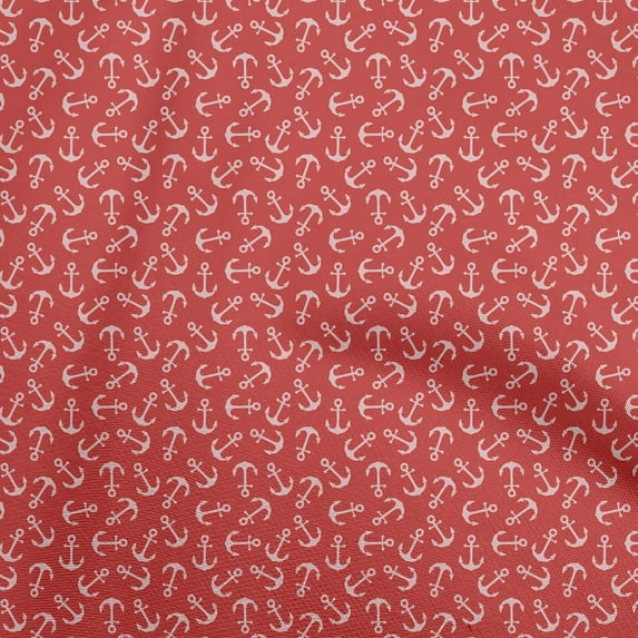 oneOone Cotton Poplin Twill Red Fabric Nautical Anchor Dress Material Fabric Print Fabric By The Yard 56 Inch Wide