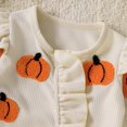 thumbnail image 6 of AWZXDE Girls Seasonal Rompers Knit Pumpkin Towel Embroidery Long Sleeve Footed Jumpsuit Ruffle Matching Bow Headband Fall Halloween Layering Outfit Set Gray - 12-18 Months, 6 of 9