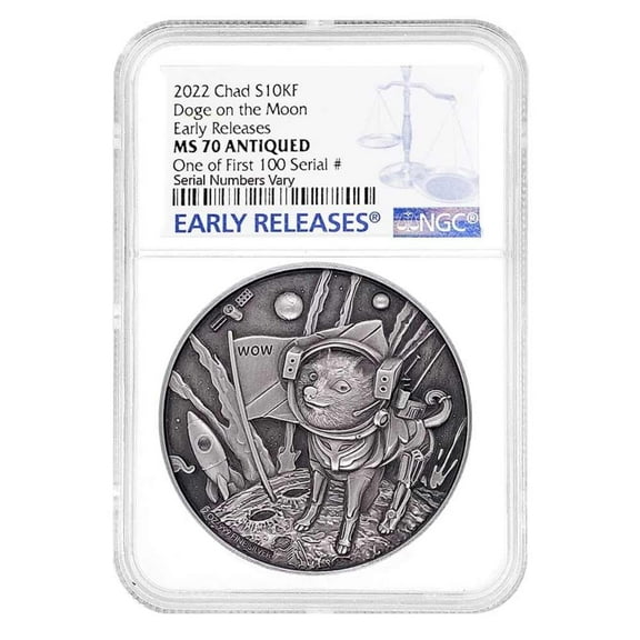 2022 Chad 2 oz Silver Doge on The Moon High Relief Coin NGC MS 70 ER One of First 100