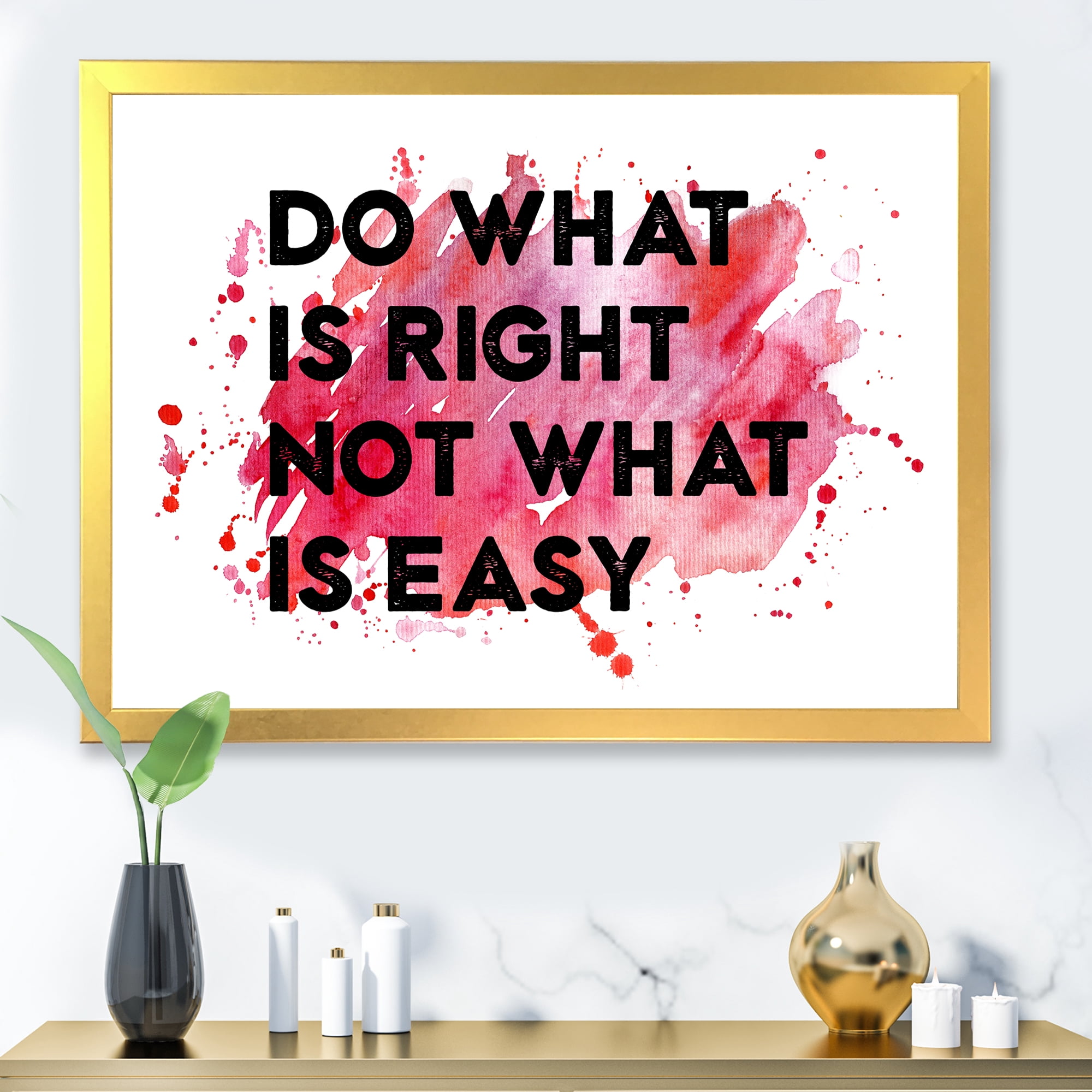 Designart 'Do What Is Right Not What Is Easy On Red Background' Traditional Framed Art Print