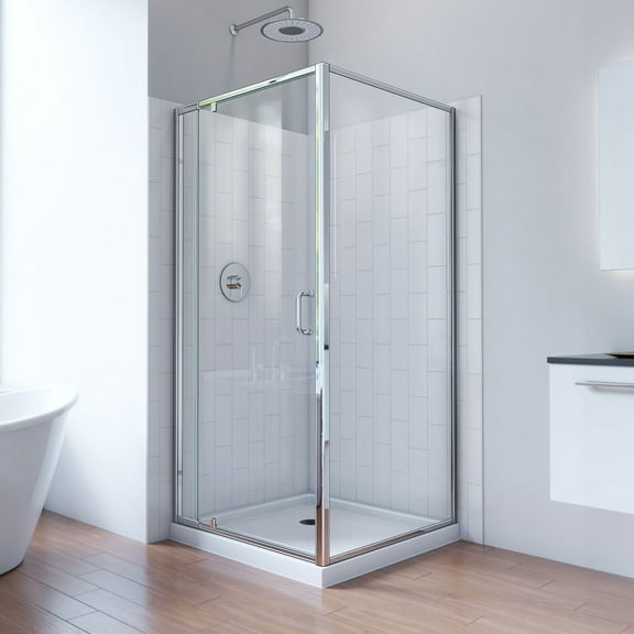 Flex 36 in. D x 36 in. W x 78 3/4 in. H Pivot Shower Enclosure, Base, and White Wall Kit in Chrome