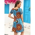thumbnail image 4 of Korsis Women Summer Casual T Shirt Dress - Flower Mix Blue - Small, 4 of 5