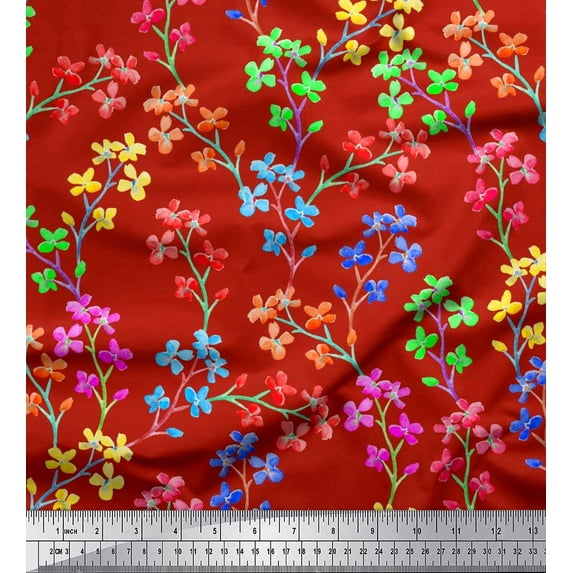 Soimoi Cotton Duck Fabric Lilac Floral Printed Fabric 1 Yard 56 Inch Wide