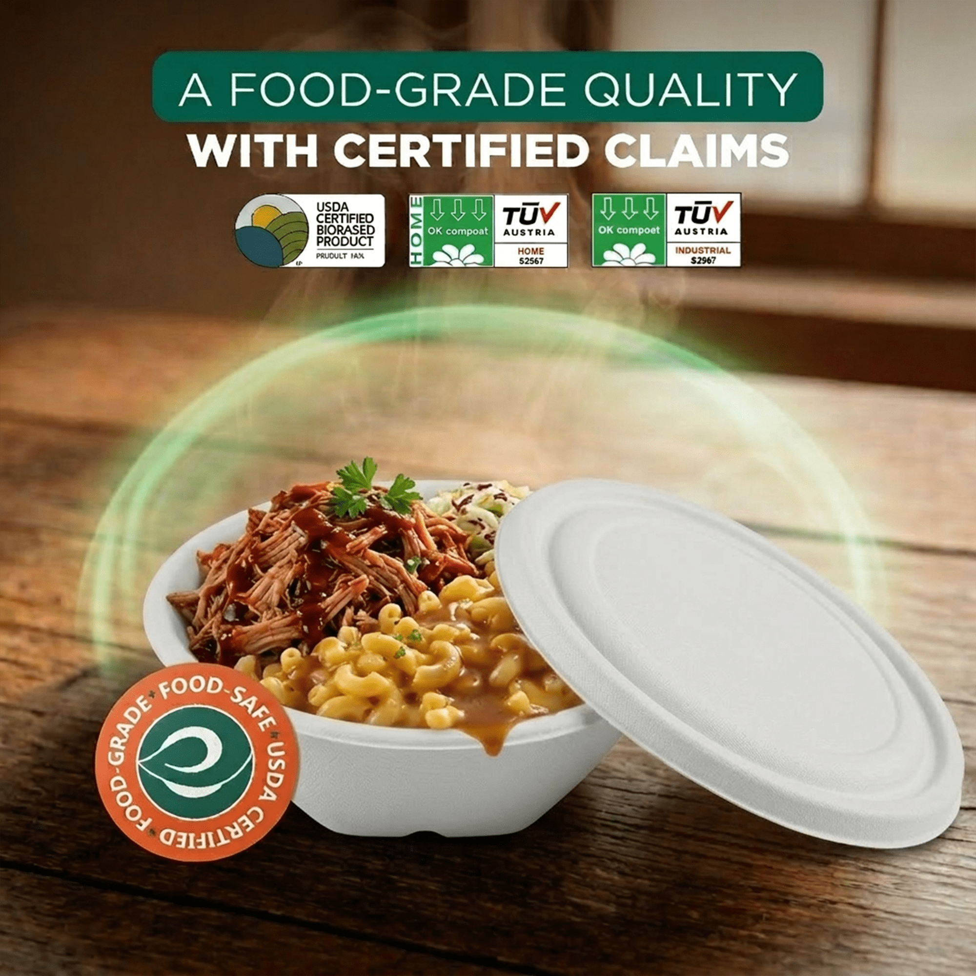 GreenEarth Eco-Friendly 32 oz Compostable Bagasse Soup Bowls with Lids - 30 Count