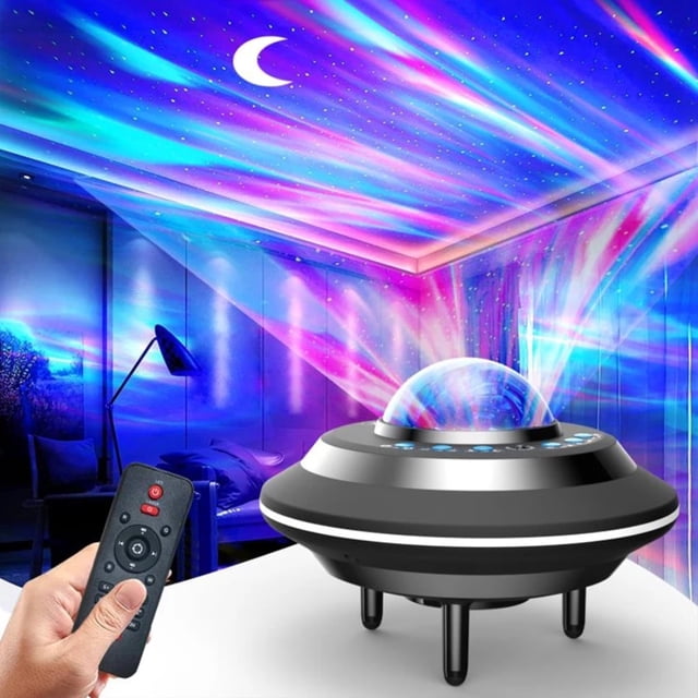 Proyector de cielo estrellado UFO Aurora, luz nocturna con Control remoto, proyector de estrellas de aurora boreal portátil, luz musical USB Bluetooth