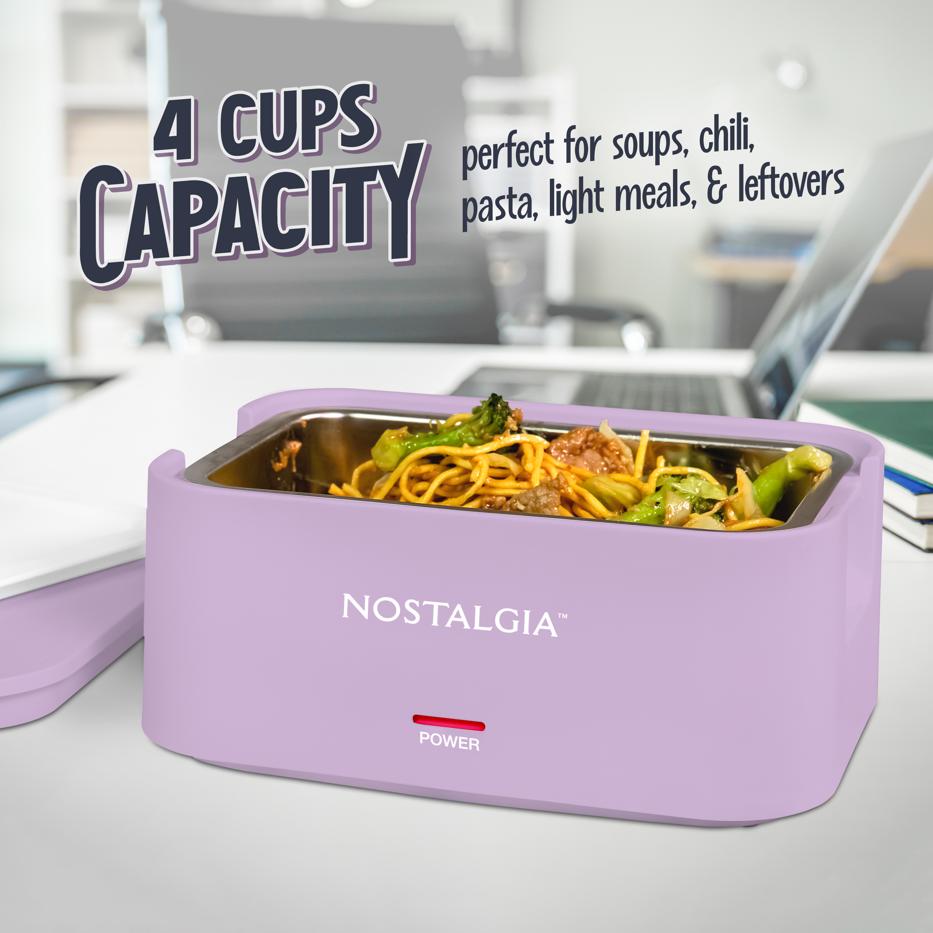 Nostalgia 32 oz Portable Heated Lunch Box with Stainless Steel Lunch Container, Lavender