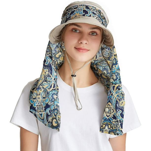 Women Sun Hat Sun Protection Face & Neck Flap Cap Summer Wide Brim Hat For  Girl Lady 