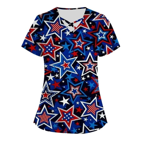 

Apepal Plus Size Printed Scrub Working Uniform Scrub Tops for Women Cross V-Neck Short Sleeve Fun T-shirt Tee with Pockets