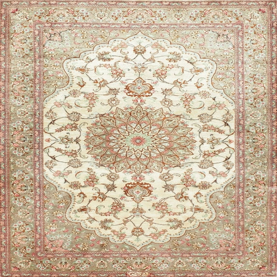 Ahgly Company Machine Washable Indoor Square Traditional Light Gold Area Rugs, 3' Square