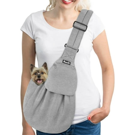 Hgudesign Pet Sling  Hand Free Dog Sling Carrier Adjustable Padded Strap Tote Bag Cn Shoulder Bag Front Pocket Safety Belt Carrying Small Dog Puppy Mane Washable (BN  S)