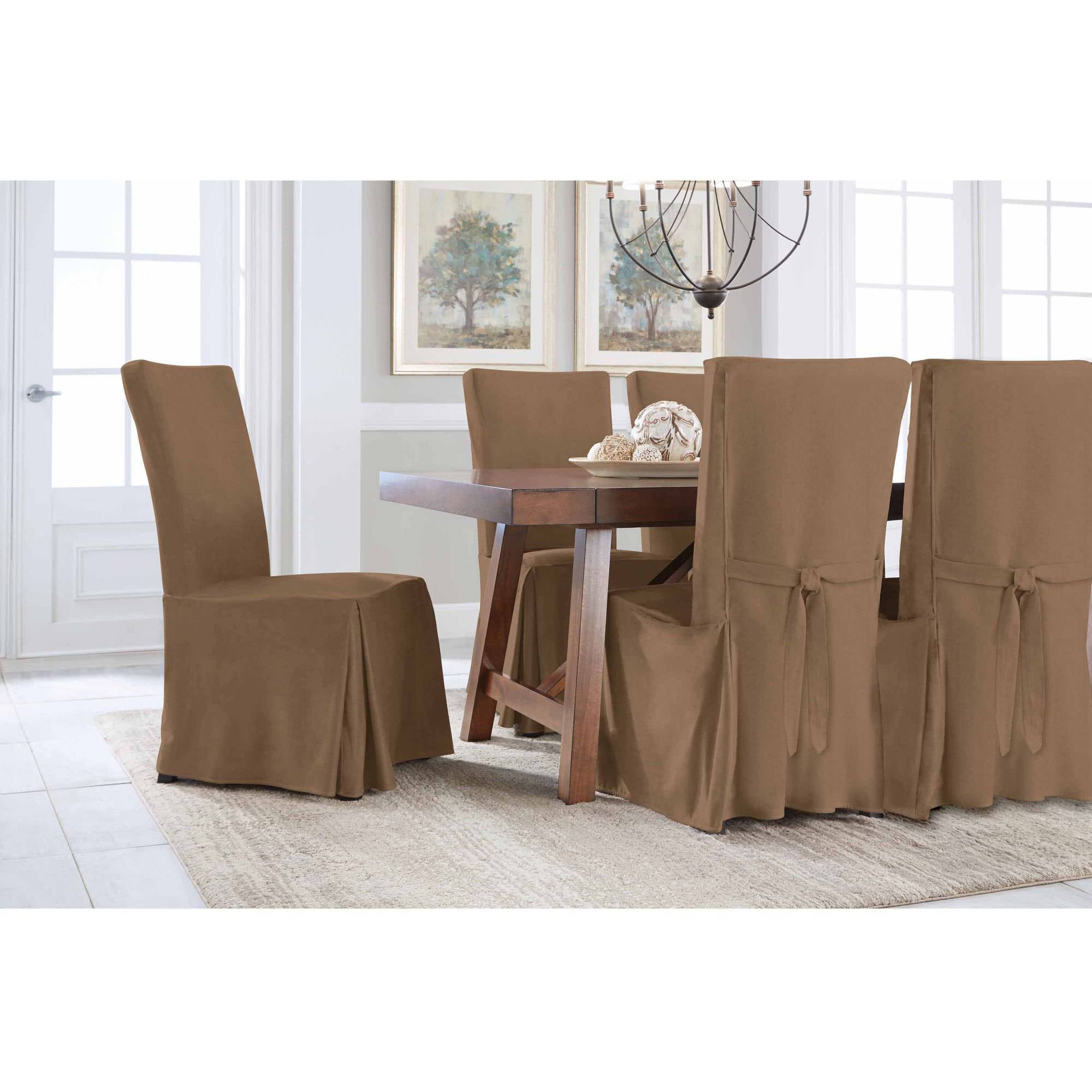 Serta Relaxed Fit Smooth Suede Furniture Slipcover 2 Pack Dining Parsons Chair Long Skirt Walmart Com Walmart Com