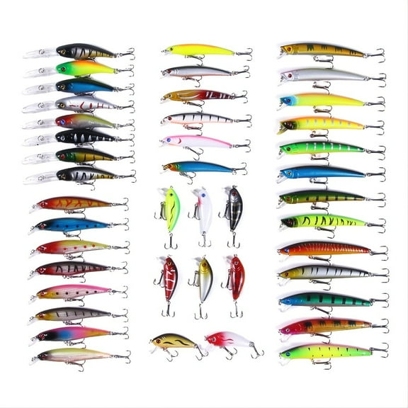 43-piece set of premium surface bass baits - Crankbaits, Swimbaits and Minnow baits - the ultimate fishing gear set for catching big fish