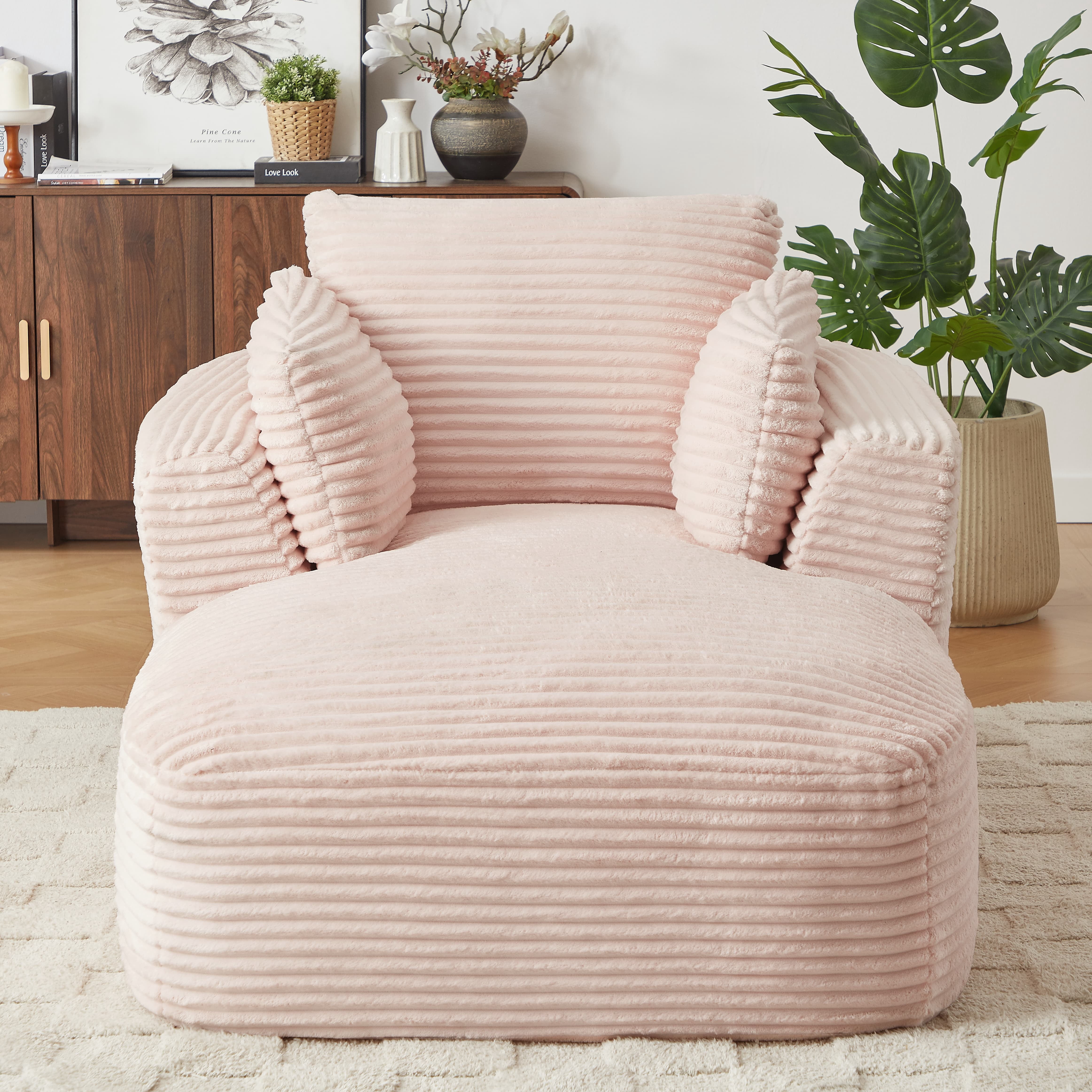 MAYEERTY Oversized Corduroy Chaise Lounge Sofa, Modern Couch with Spring Cushion for Apartment, 45*65*36"Pink