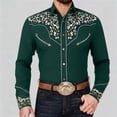 thumbnail image 2 of Western Cowboy Shirt for Men Vintage Button Down Shirts Fall Long Sleeve Country Embroidered Top Army Green S, 2 of 6
