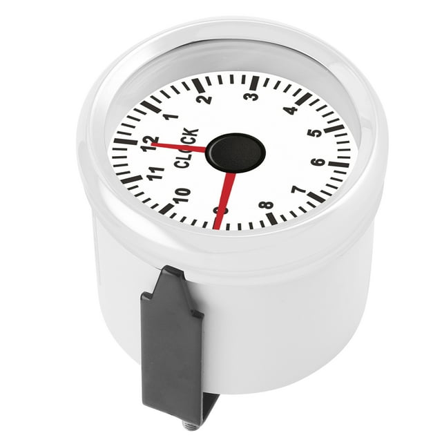 Instrumento de calibre de reloj universal de 2 pulgadas, 0 a 12 horas, luz trasera roja, 12 V/24 V, para coche, barco, yate, motocicleta, esfera blanca, marco blanco
