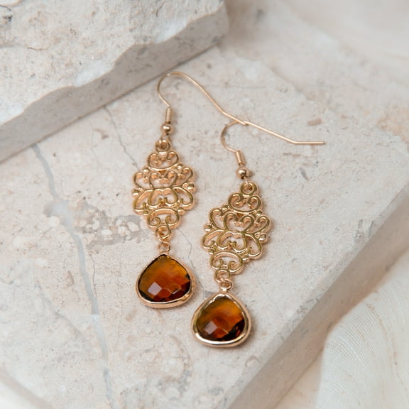 Howard's Faceted Colorado Glass Bead Filigree Drop Dangle Earrings for Women