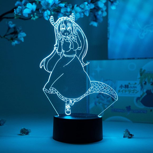 Tohru Kawaii Maid Otaku Lamp – Miss Kobayashi's Dragon Maid – Anime Lamp Figure Night Light, 16 Color RGB LED – Remote, 3D Anime Room Décor Gift