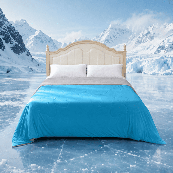 PYROEPLEEA Cooling Blanket Queen Size (90" x 90") for Hot Sleepers, Summer Cooling Comforter, Lightweight Breathable Soft Blanket for Night Sweats, Bed Sofa Travel, Clover Blue