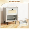 thumbnail image 3 of Costway 1 PCS Rattan Nightstand Boho End Table with Drawer & Open Shelf for Living Room White, 3 of 10