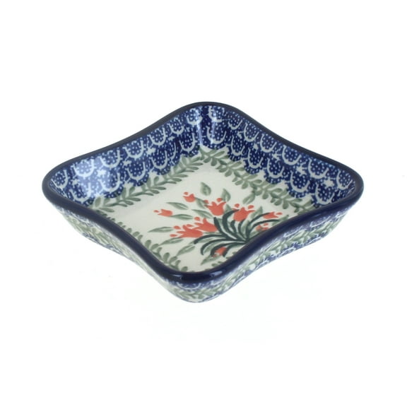 Blue Rose Polish Pottery Spring Tulip Small Square Dish