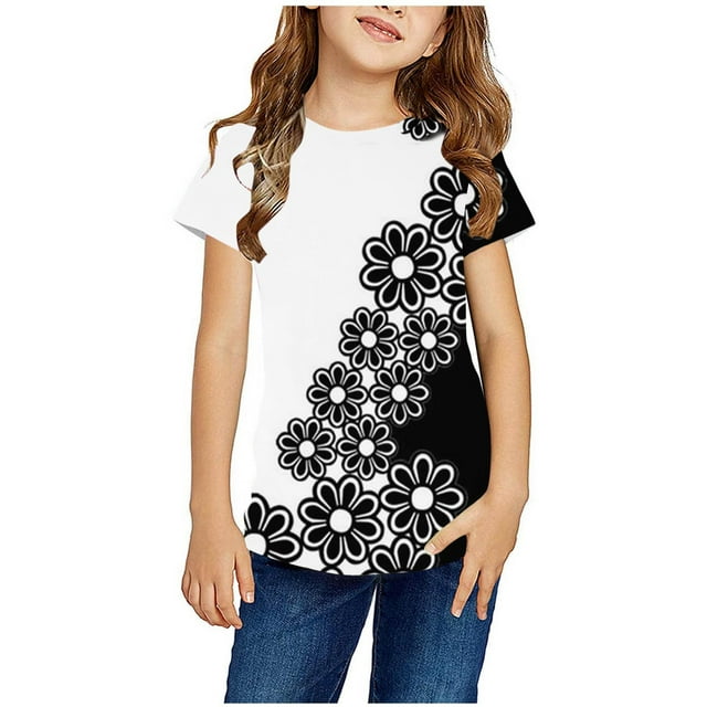 Meichang T-shirts pour Garçons Taille 14-18, T-shirts d'Été pour Enfants Garçons Filles Mode Manches Courtes Imprimé Mignon T-Shirt Décontracté Col Rond Graphique