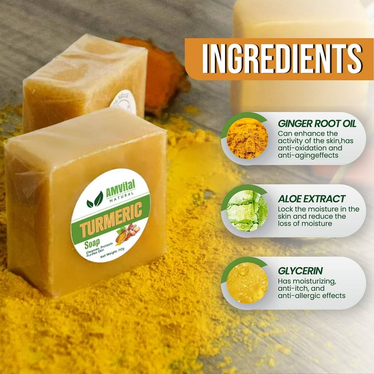 AMVital Turmeric Soap Bar for Face Body Acne Dark Spots Smooth Skin Natural Handmade Soap