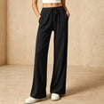 thumbnail image 3 of HomeDM Lounge Pants for Women Straight Leg Drawstring Casual Trousers Black Athletic Work Pants with Pockets Size L, 3 of 9