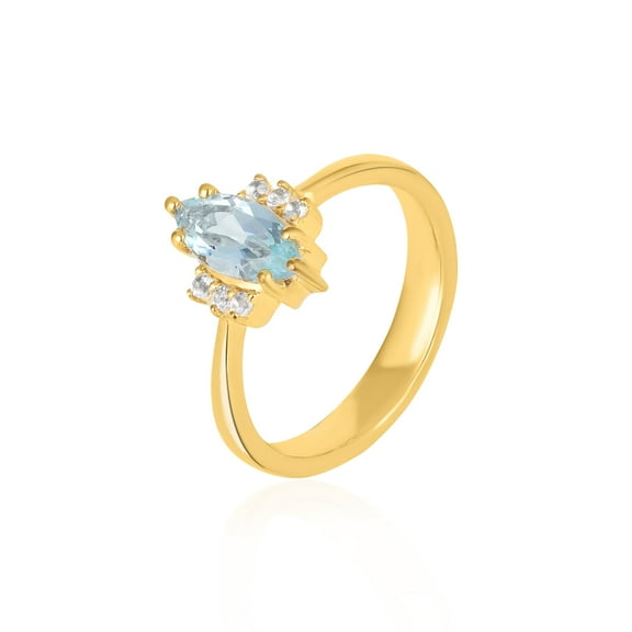 Gemshiner Sky Blue Topaz & White Topaz Solitaire Ring in 925 Sterling Silver with Yellow Gold Plating – Elegant Marquise Cut (7)