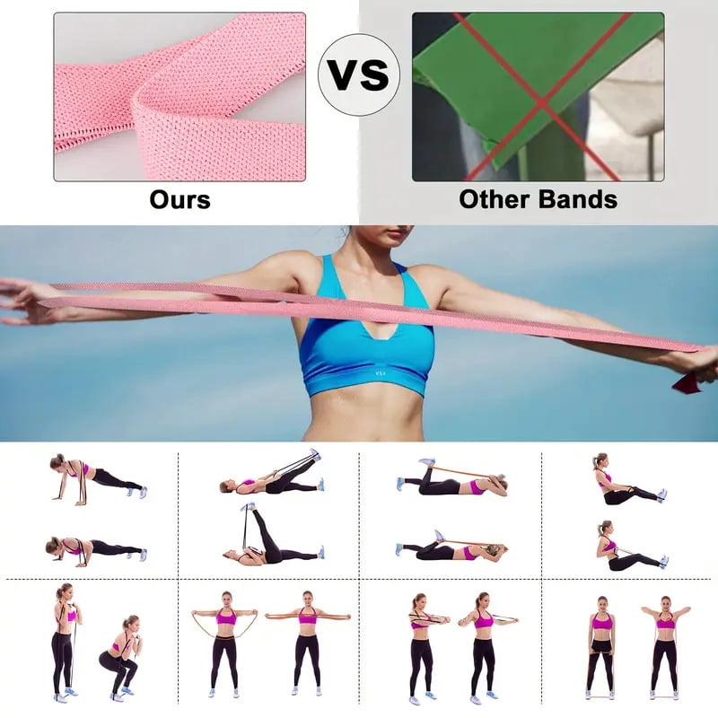 Fabric Resistance Bands - 6-Pack Set, 3*200CM,3*76CM Cloth Exercise Bands for Home Workout Strength Training, Yoga & Pilates | with Storage Bag