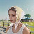 thumbnail image 2 of Unique Bargains 1 Pc French Lace Triangle Bandana Solid Color Turban Crochet Hair Scarf for Women Yellow, 2 of 5