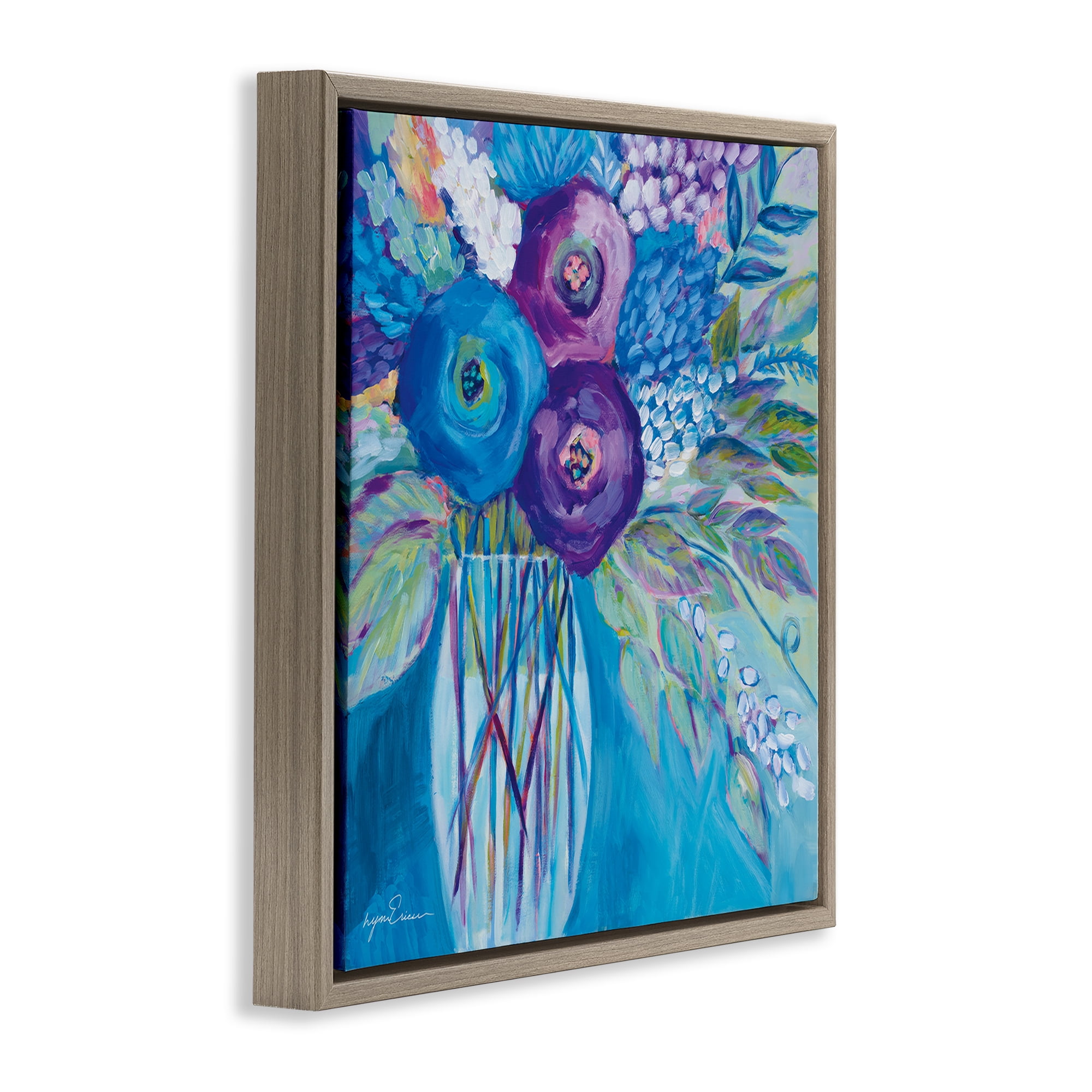 Stupell Industries True Blue Flower Bouquet Brown Framed Floater Canvas Wall Art, design by Lynn Ericson Fine Art