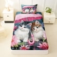thumbnail image 3 of Erosebridal Kawaii Cat Kitten Twin Sheet Sets,Pink Lotus Flowers Bedding For Girls Kids 3-Piece, 3 of 6