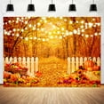 thumbnail image 5 of Fall Forest Photography Backdrop, Autumn Yellow Maple Leaves Pumpkin Background, Thanksgiving Harvest Holiday Fall Party Decorations Banner Photo Booth Props,10X6ft, 5 of 5