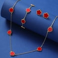 thumbnail image 2 of Lucky Five Petal Flower Ear Stud Necklace Bracelet Three-piece Set, 2 of 2