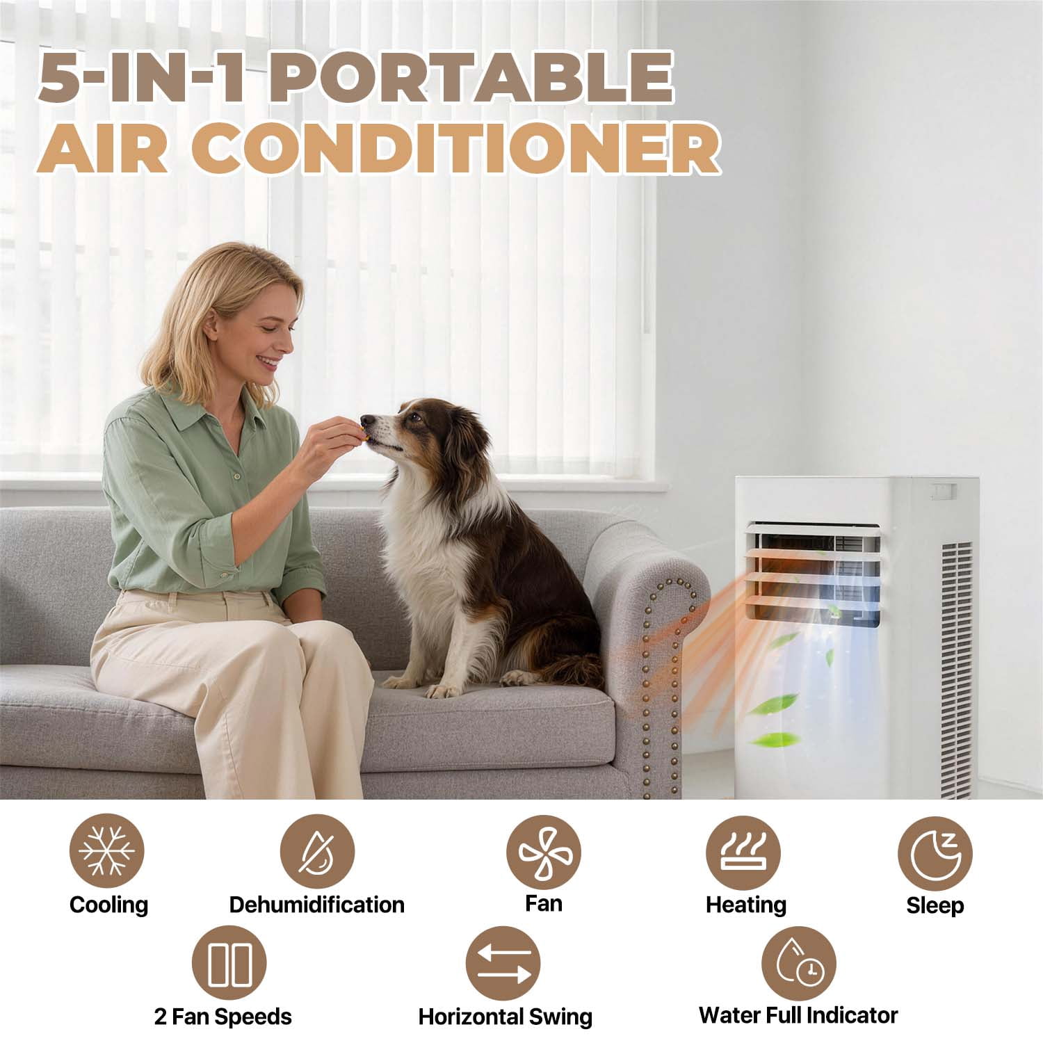 BaPiPro 10000 BTU ASHRAE Portable Air Conditioners with Heater, 5-in-1 Standing AC Unit with Heat, Cool, Dehumidifier, Fan, Sleep Mode for Room ups to 350 Sq.Ft