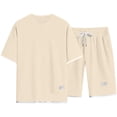 thumbnail image 4 of Homeyce Men Short Sets 2 Piece Outfits Casual Short Sleeve Crew Neck Golf Polo Shirt and Waffle Knit Shorts Set with Pockets Summer Vacation Cruise Outfits Set,Brown M, 4 of 4