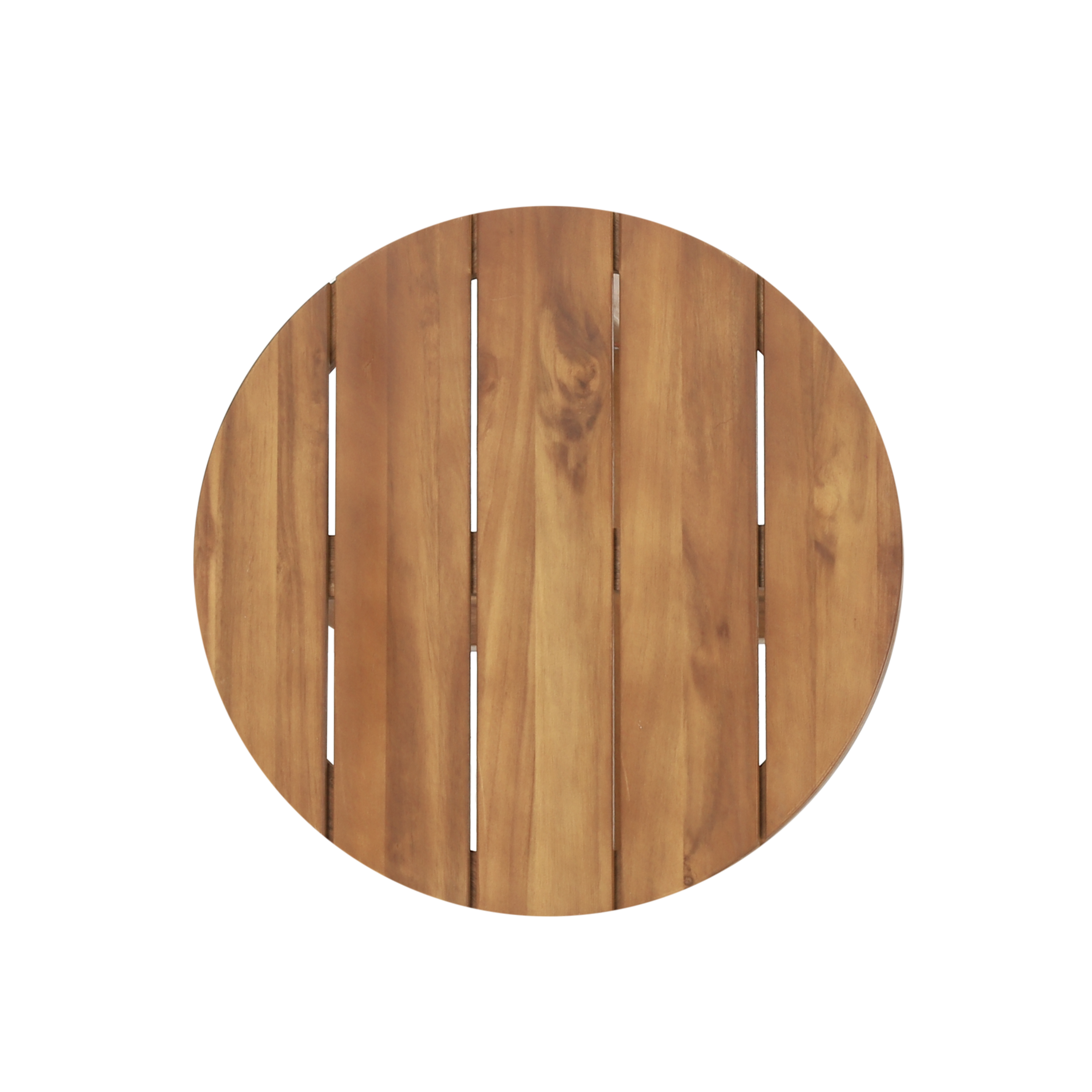 Euroco Round Outdoor Side Table, Solid Acacia Wood with Slatted Top and Cross-Leg Base, Patio Accent Table for Backyard or Balcony