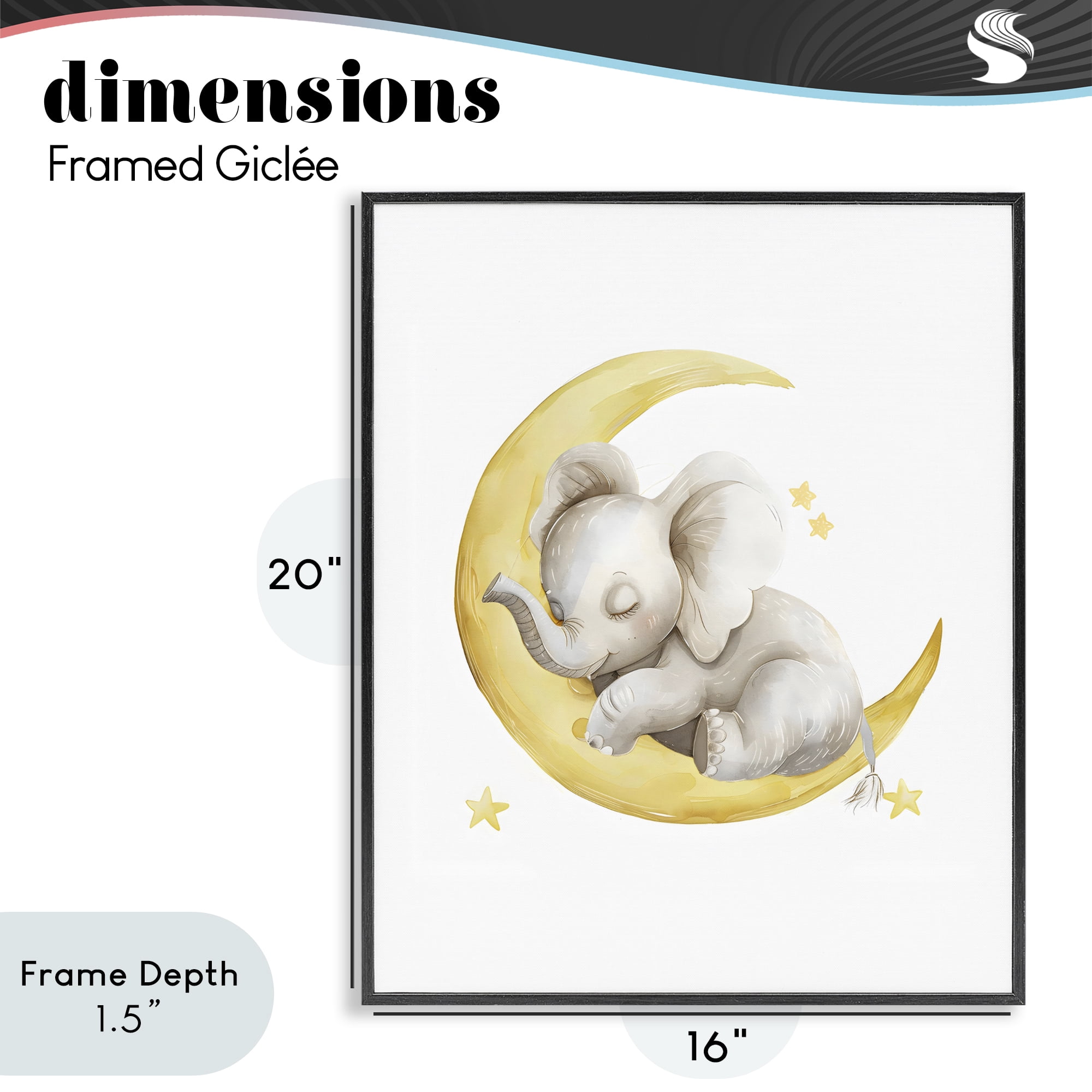 Stupell Industries Sleeping Elephant on Yellow Moon Black Framed Giclee Art, design by LSR Design Studio