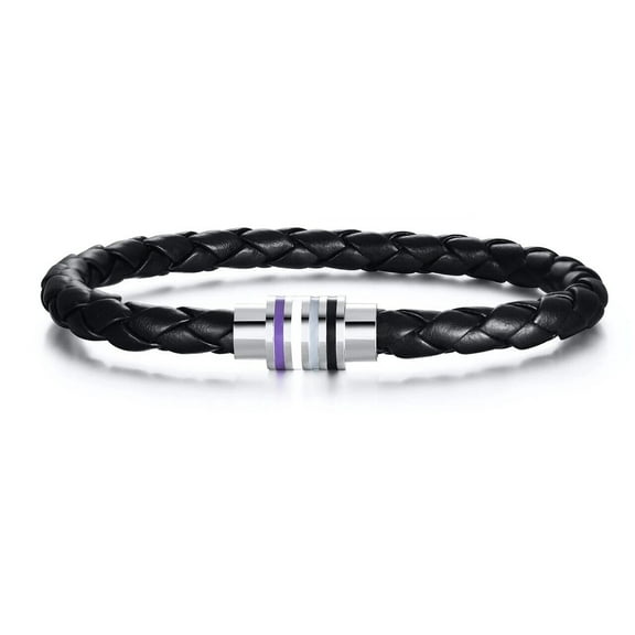 Pride Shack - Leather Magnetic Braided LGBTQ Pride Bracelet - Asexual Pride Flag