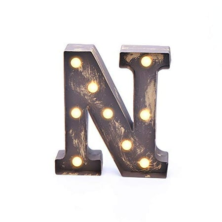 

Home by Jackie Inc Decorative Rustic Gold Vintage Metal Hanging Light up LED Letter “N”