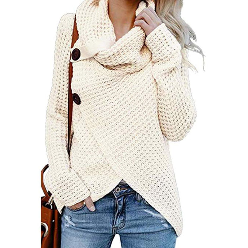 Haloumoning Girls Sweaters Button Turtle Cowl Neck Asymmetric Hem Wrap Pullover Sweaters for Girls 